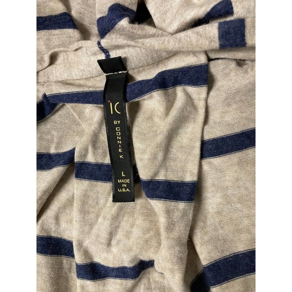 IC Connie K L Oatmeal Blue Stripe Open Drape Front Knit Topper Cardigan - Picture 4 of 4